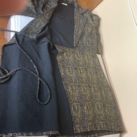 Reformation Wyler Wrap Dress Black Gold Metallic - Picture 13 of 13